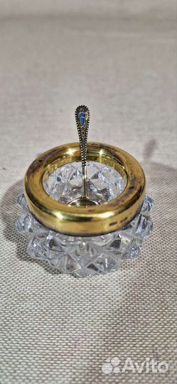 Серебряная солонка с ложечкой СССР