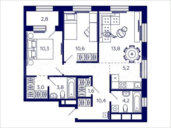 2-к. квартира, 64,2 м², 15/20 эт.