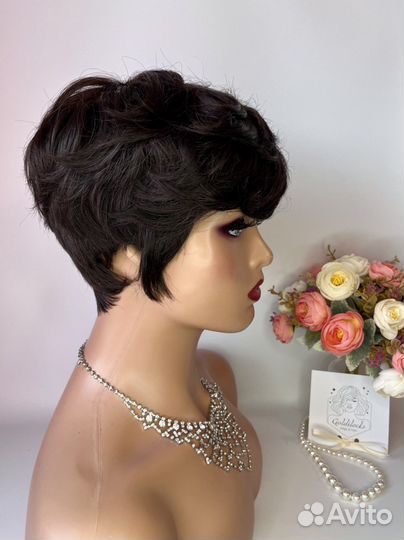 Парик из натуральных волос каштан стрижка