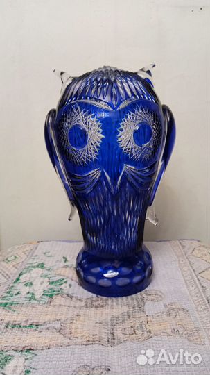 Ваза хрустальная Сова синий хрусталь