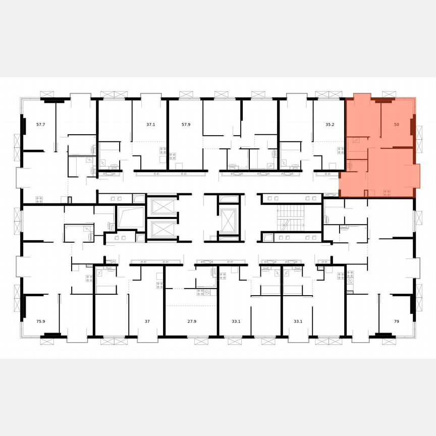2-к. квартира, 50 м², 23/24 эт.