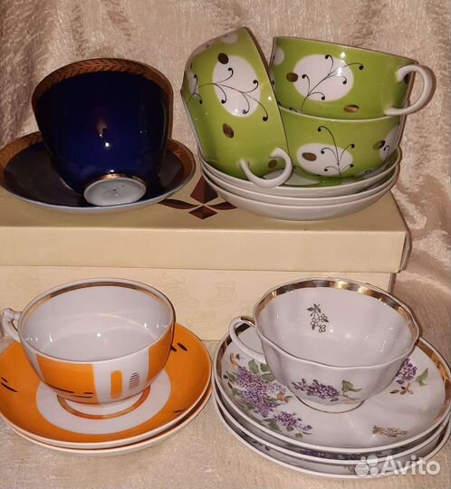 Чайные пары,сахарницы,чайники,блюдца,чашки