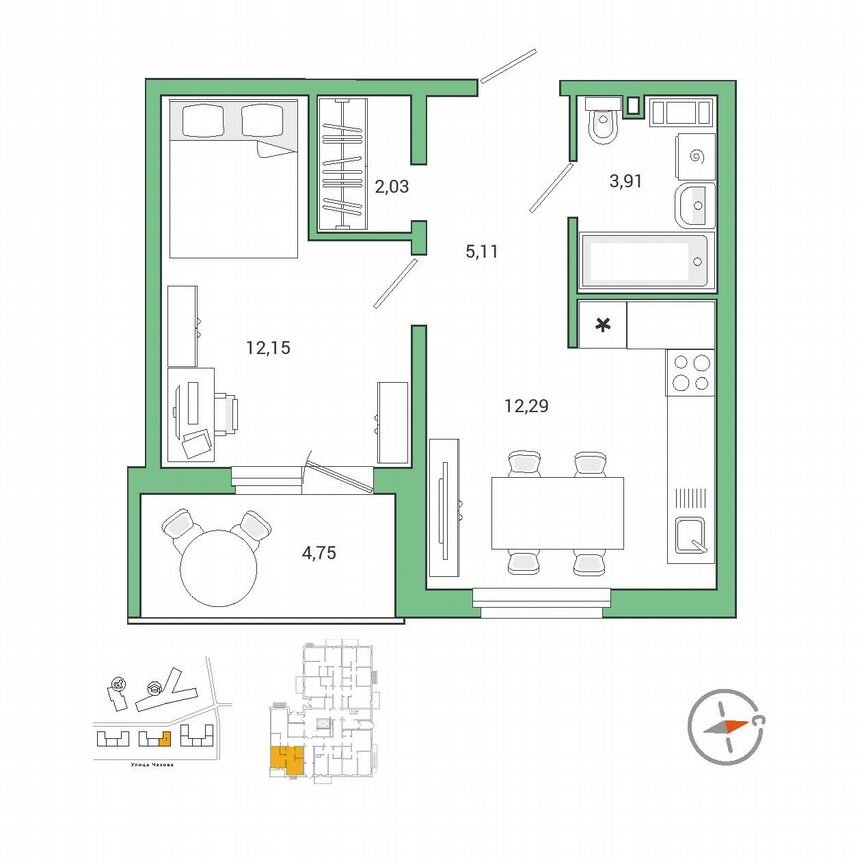 1-к. квартира, 38,1 м², 1/9 эт.