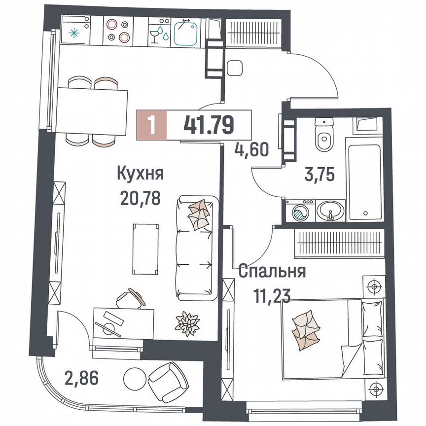 1-к. квартира, 41,8 м², 3/18 эт.