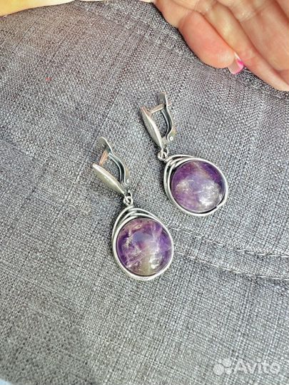 Серьги с натуральным аметистом