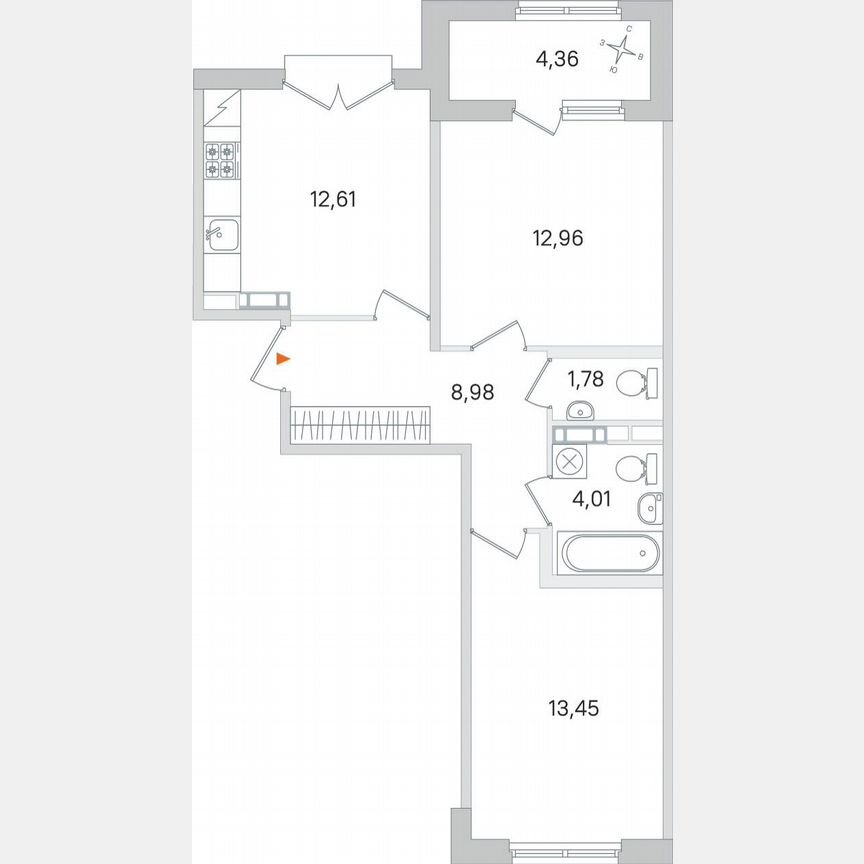 2-к. квартира, 56 м², 3/4 эт.