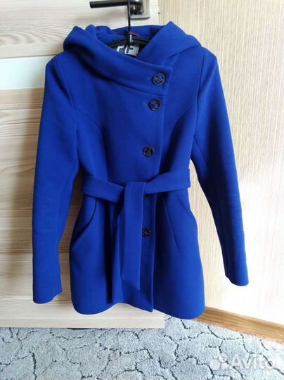 Пальто женское демисезонное синее(васильковое)