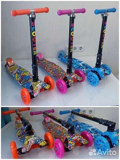 Самокат детский складной трёхколёсный принт