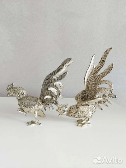 Статуэтки дерущиеся петухи Серебрение