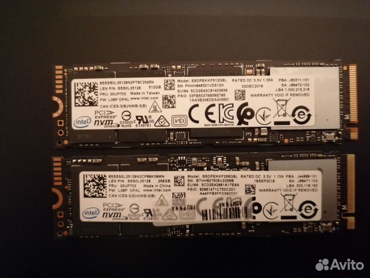 SSD nvme Intel 256,512gb