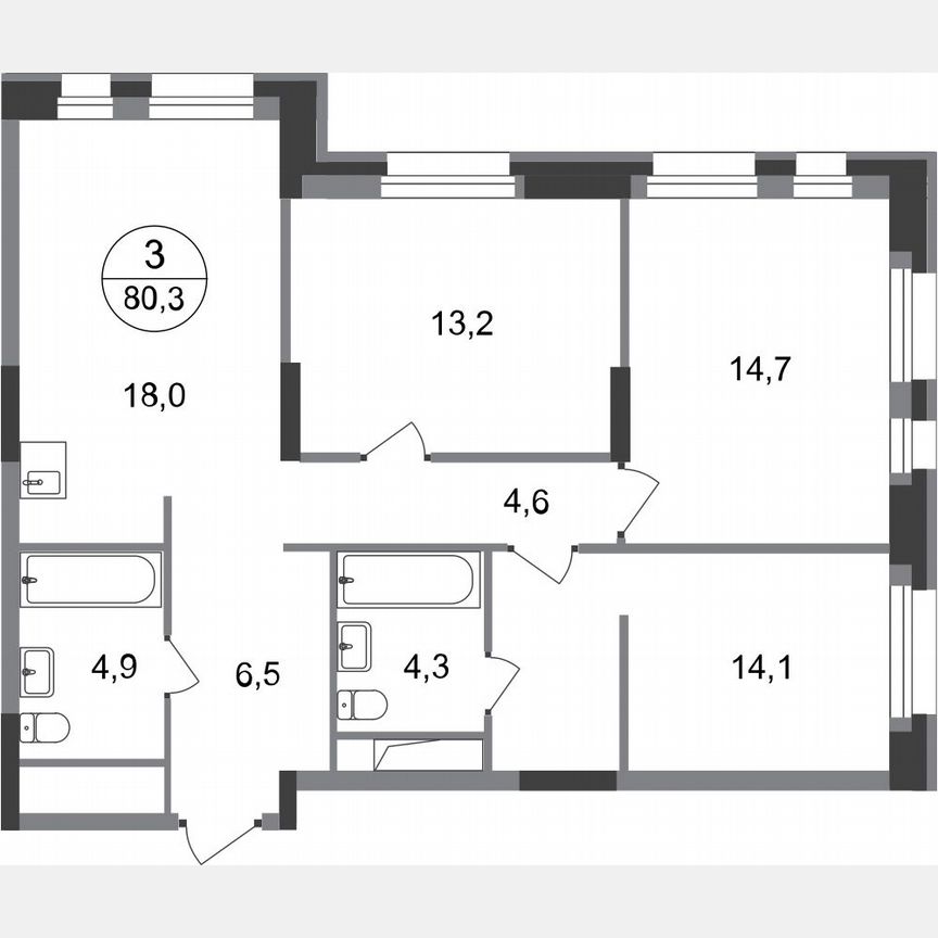 3-к. квартира, 80,3 м², 15/20 эт.