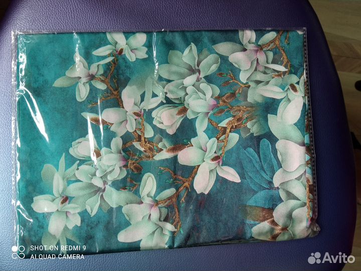 Шелковый шарф bysifa 160х70см, цветы на голубом