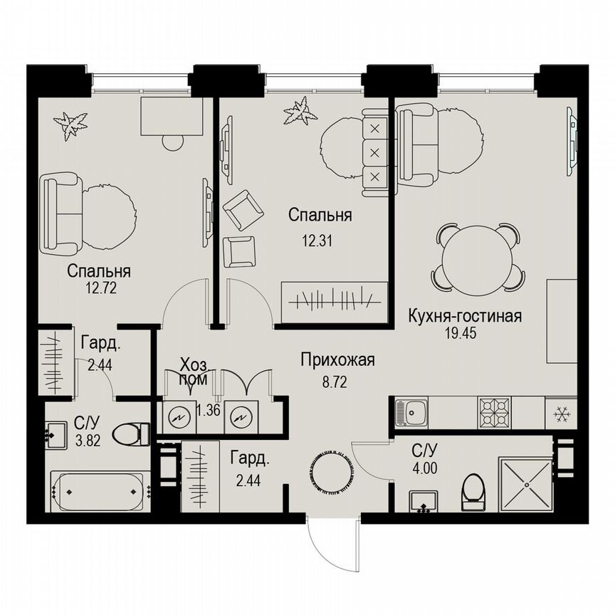 2-к. квартира, 67,3 м², 6/6 эт.