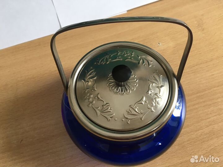 Сахарница конфетница, кобальтовое стекло СССР