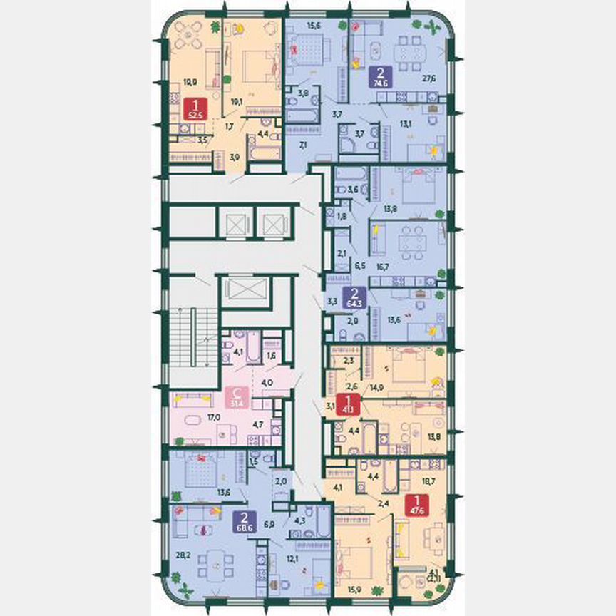 1-к. квартира, 47,6 м², 15/17 эт.