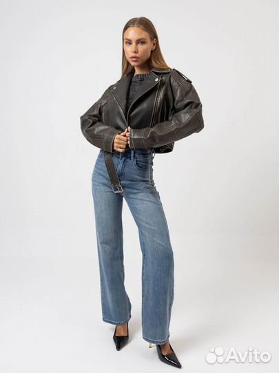 Куртка кожаная женская хаки 46