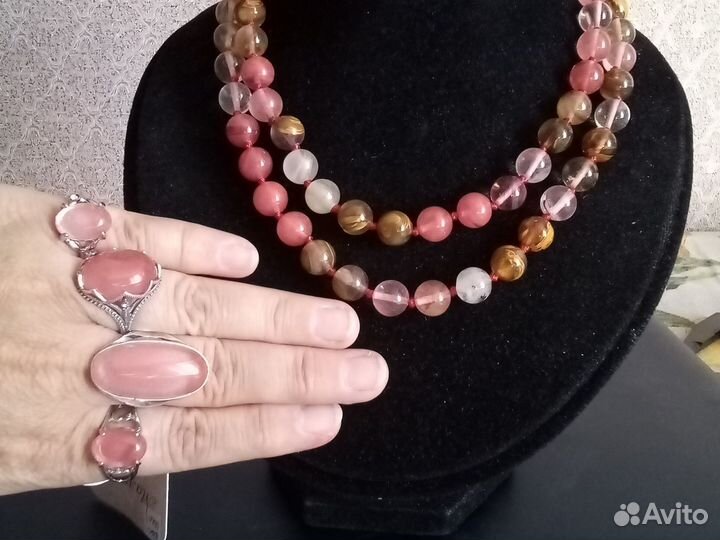 Бусы, колечки : халцедон, кварц черри