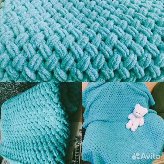 Вязаный плюшевый плед ручной работы на заказ