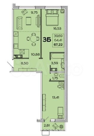3-к. квартира, 67,2 м², 8/17 эт.
