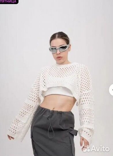 Белый Топ/блуза женский (сетка)