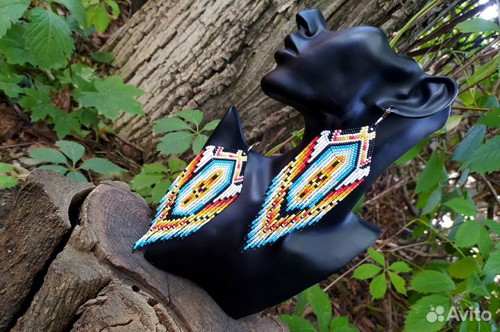 Длинные серьги из бисера в этническом стиле Бохо