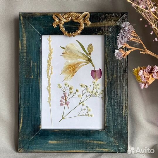 Темно-синяя рамка с золотом «Антик», 10*15 см