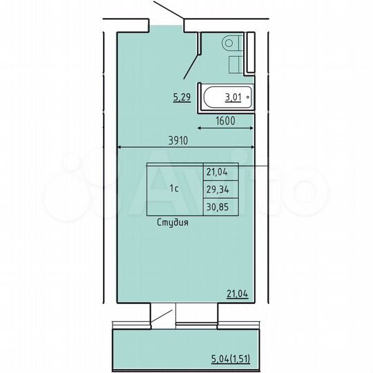 1-к. квартира, 30,9 м², 1/9 эт.