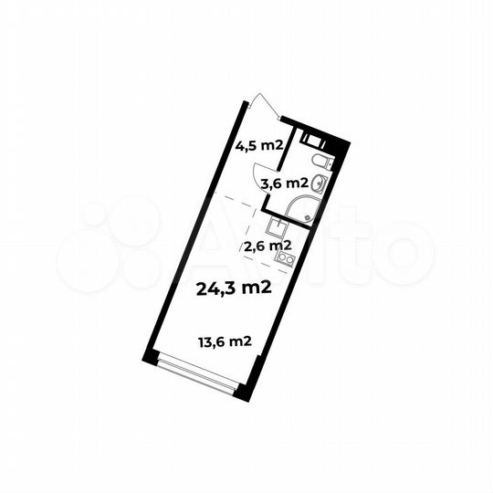 1-к. апартаменты, 24,3 м², 4/6 эт.