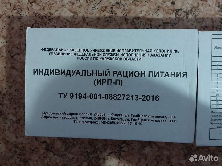 Индивидуальный рацион питания (ирп-П) сухпай