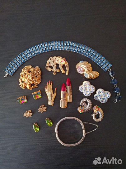 Винтажная бижутерия США, клипсы, брошки