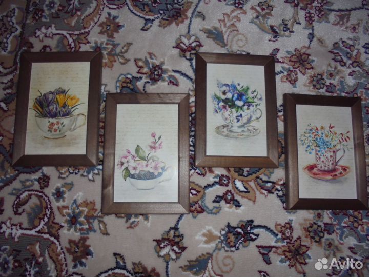 4 панно Цветочный блюз дерев рамка 12,5 х 17,5