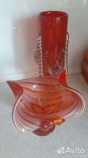 2 вазы из гутного стекла,ссср