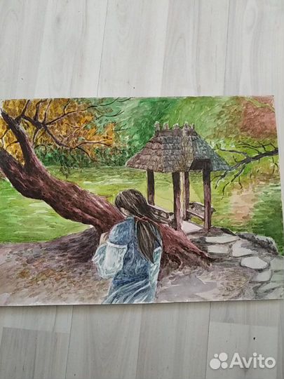 Картина япония японец пруд