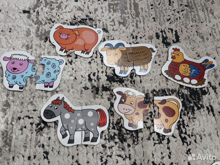 Пазлы половинки для малышей деревянные картонные