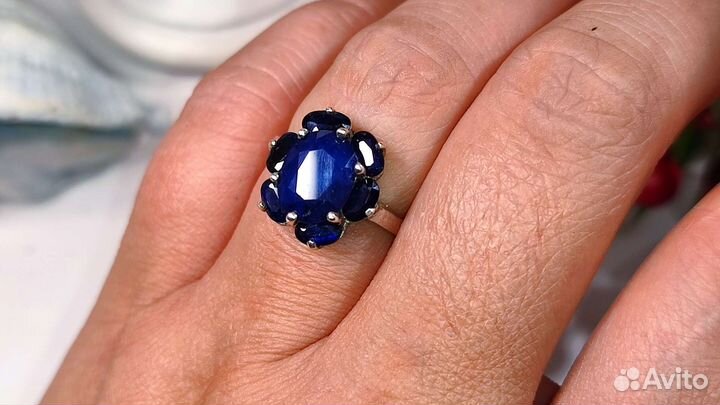 Кольцо с сапфирами Шри-Ланка 5,25ct, 17,75 р-р 925