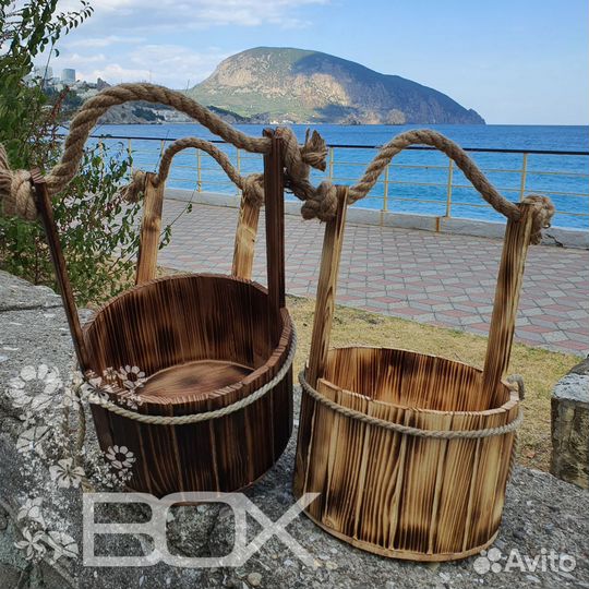 Кадка - ящик с веревочной ручкой для подарка