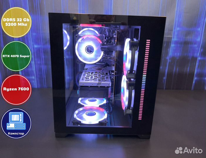 Мощный компьютер AMD7600-RTX4070SUP-32DDR5-KBF-A620