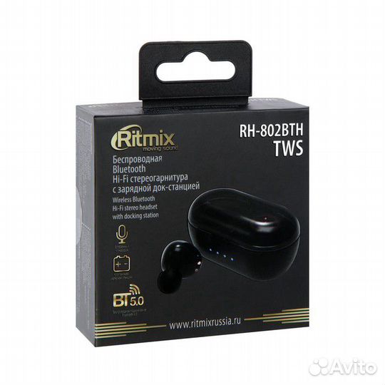 Гарнитура ritmix RH-802BTH TWS Black, Bluetooth 5