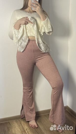 Брюки в клетку с разрезами