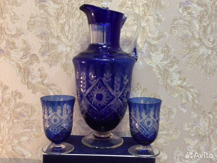 Кувшин с бокалами кобальт Колоски Дятьковский