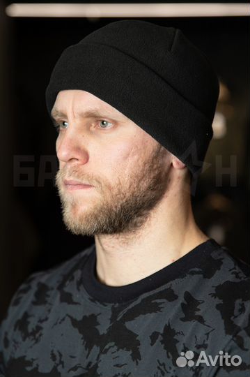 Шапка флисовая с отворотом, чёрная