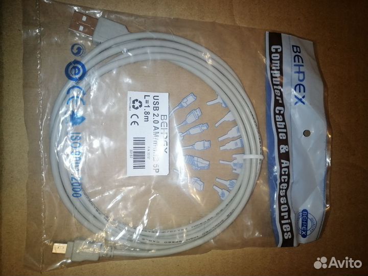 Кабель mini USB белый 1,8м