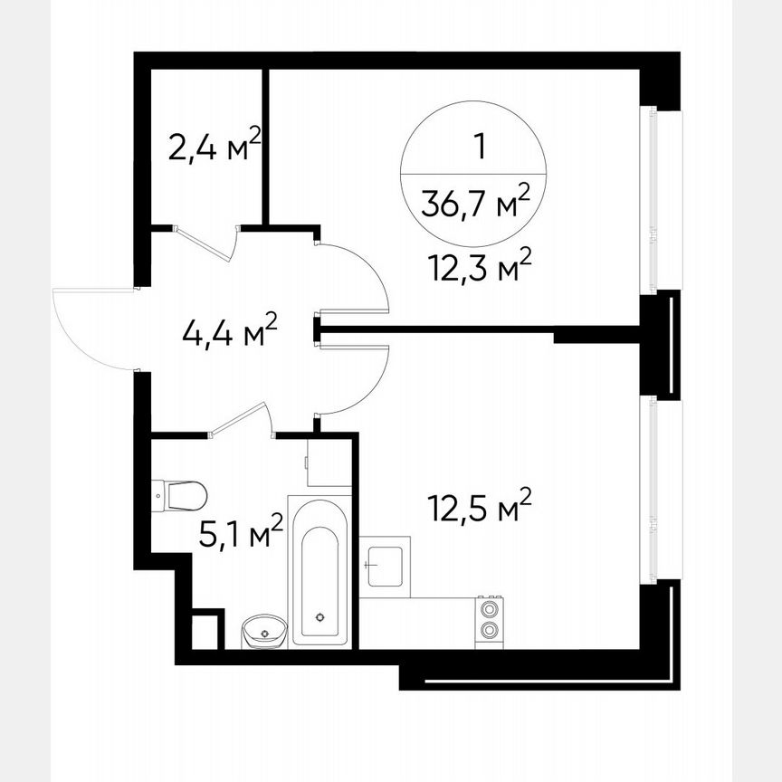 1-к. квартира, 36,7 м², 1/17 эт.