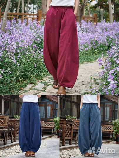 Суперские штаны шаровары бохо лён