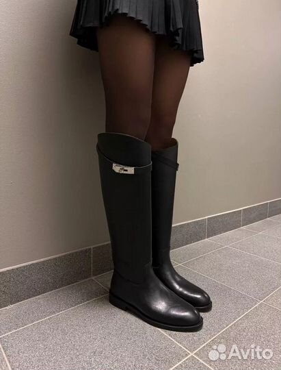 Сапоги трубы Hermes широкие женские качество