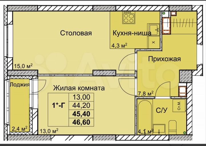 1-к. квартира, 45 м², 1/18 эт.
