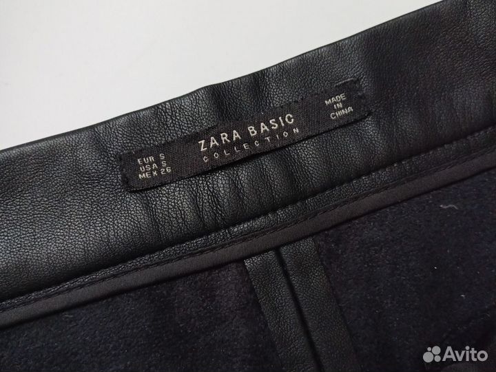 Кожаные брюки женские Zara черные 42 44