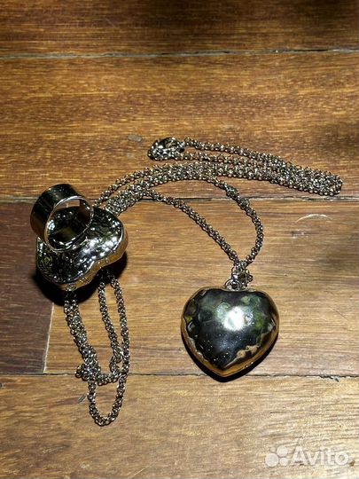 Кулон сердце и кольцо синее