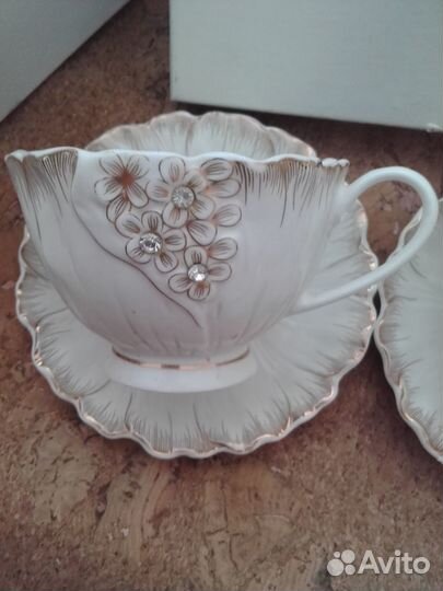 Чайные пары фарфоровые, стразы lefard