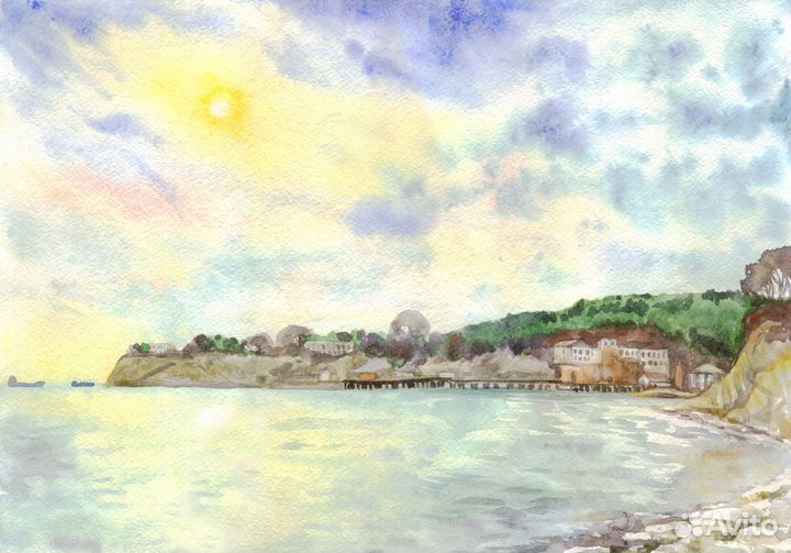 Картина акварель Морской пейзаж